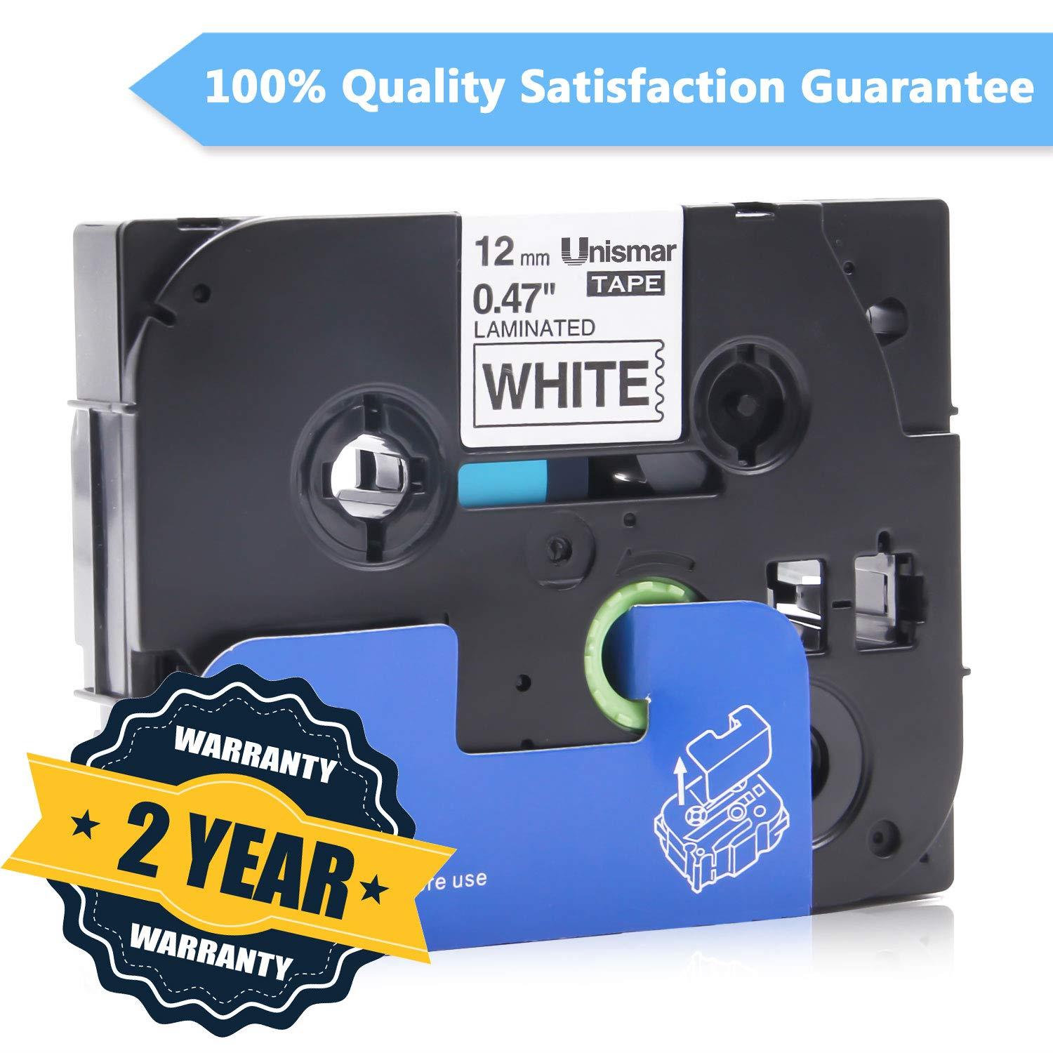 P-Touch Label Tape 12mm 0.47'' White, Unismar TZe-231 TZe 231 Laminated Tz Label Cassette Compatible for Brother P Touch Cube PT-D210 PTH110 PT-D200 PT-D600 PT-D400, 0.47in x 26.2ft (12mmx8m) 4-Pack