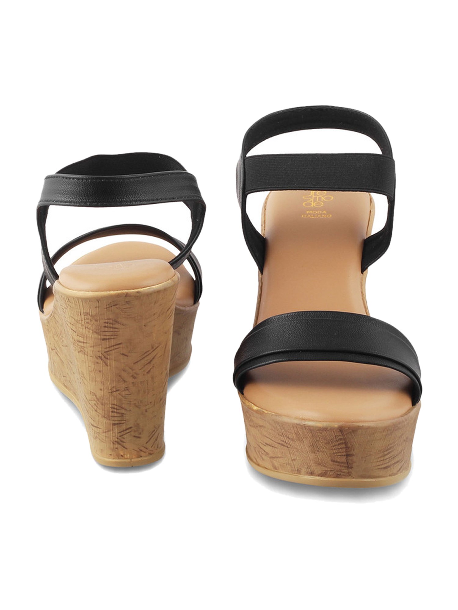 Tresmode Women's Black Ankle Strap Wedges