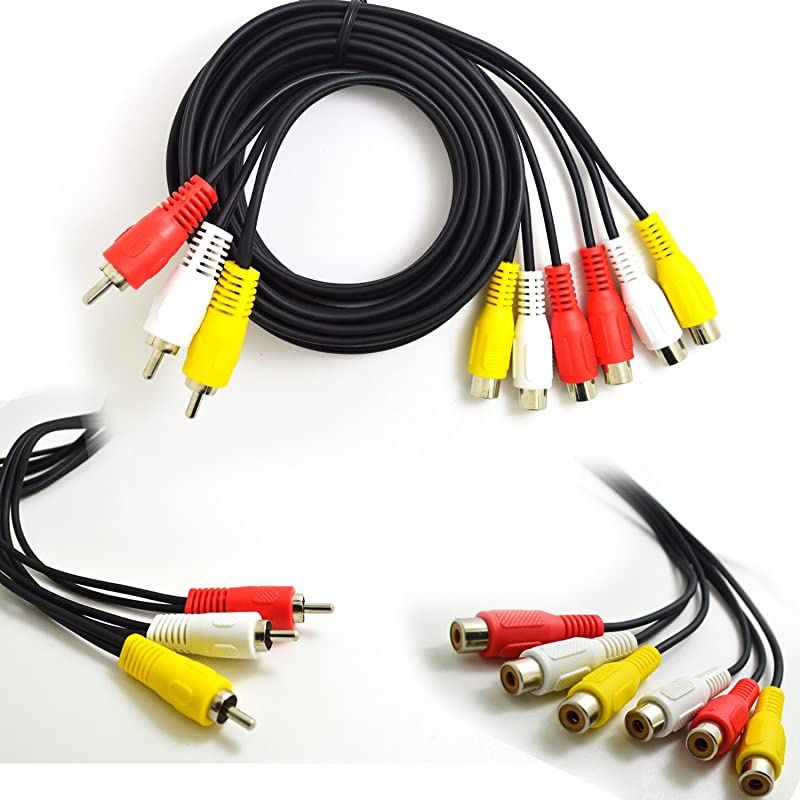 2pcs 3 RCA Male Jack to 6 RCA Female Plug Splitter Audio Video Av Adapter Cable (1FT)