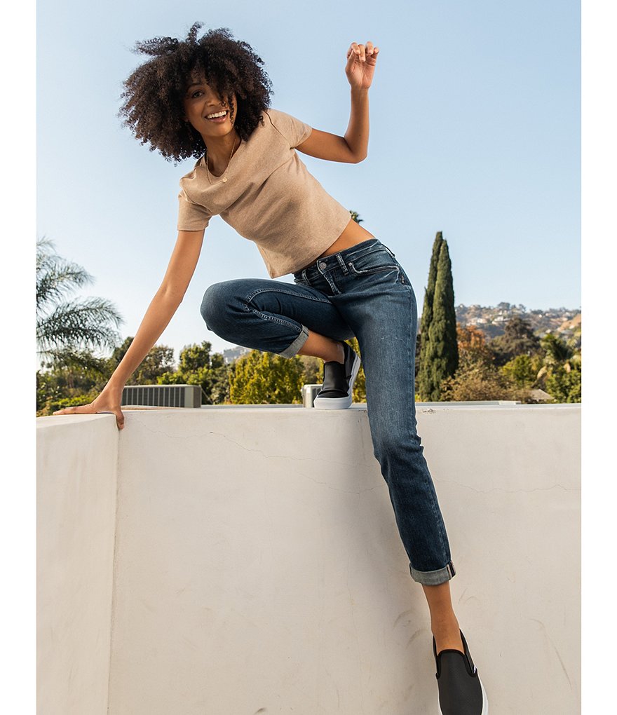 Silver Jeans Co. Boyfriend Mid Rise Rolled Cuff Jeans