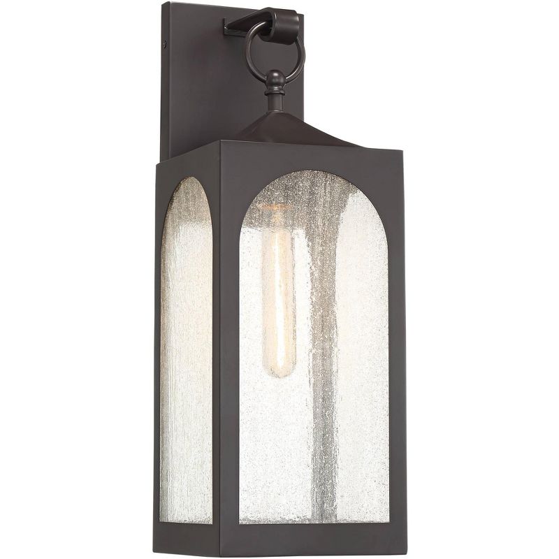 Possini Euro Design Modern Outdoor Wall Light Fixture Bronze Lantern 20 1/2" Seedy Glass for Exterior House Porch Patio Deck