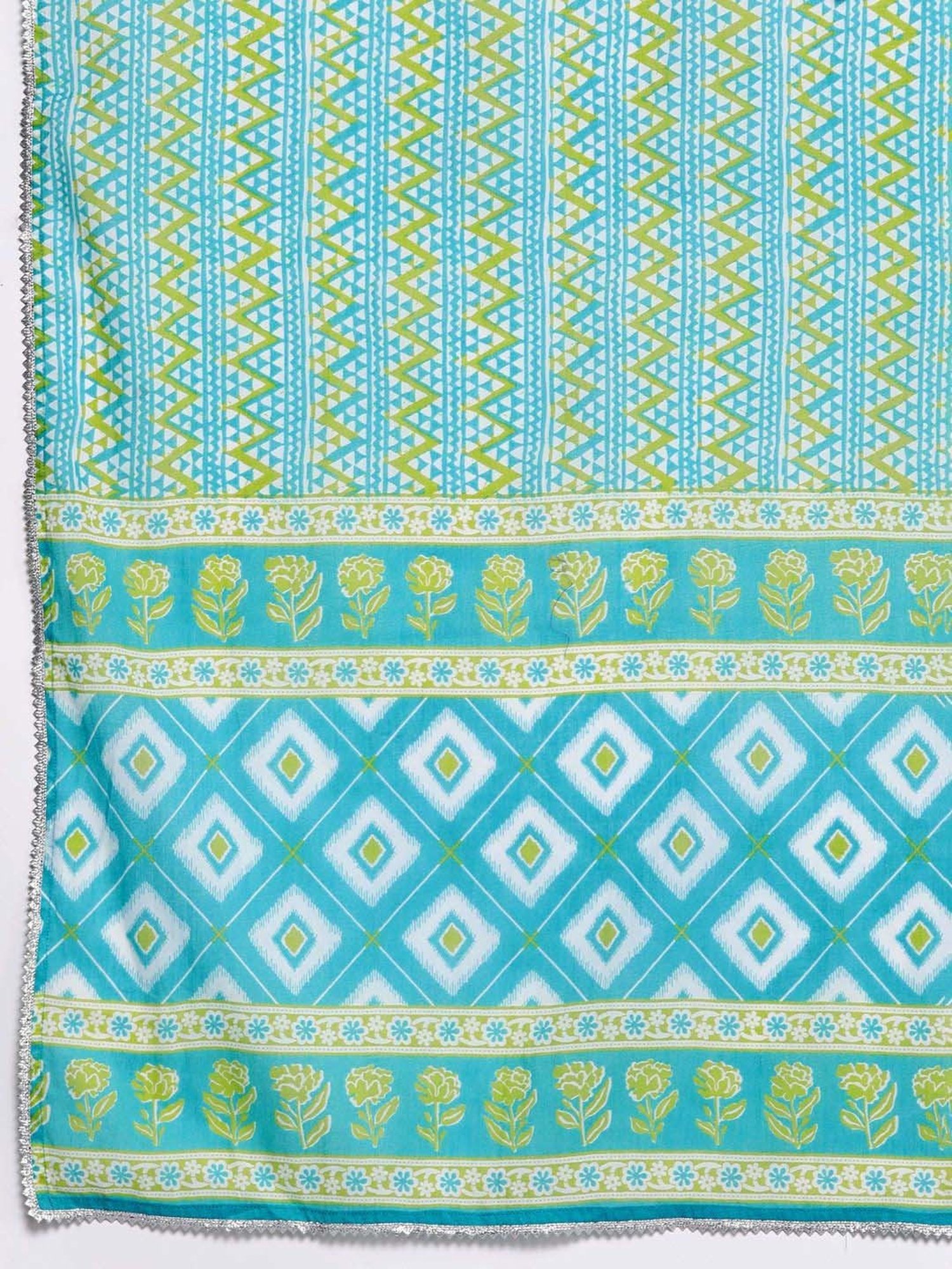 Libas Blue Cotton Printed Kurta Pant Set With Dupatta