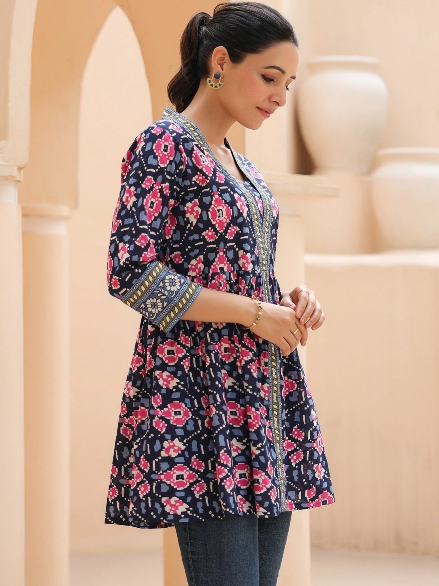 Rain and Rainbow Blue Cotton Printed Top