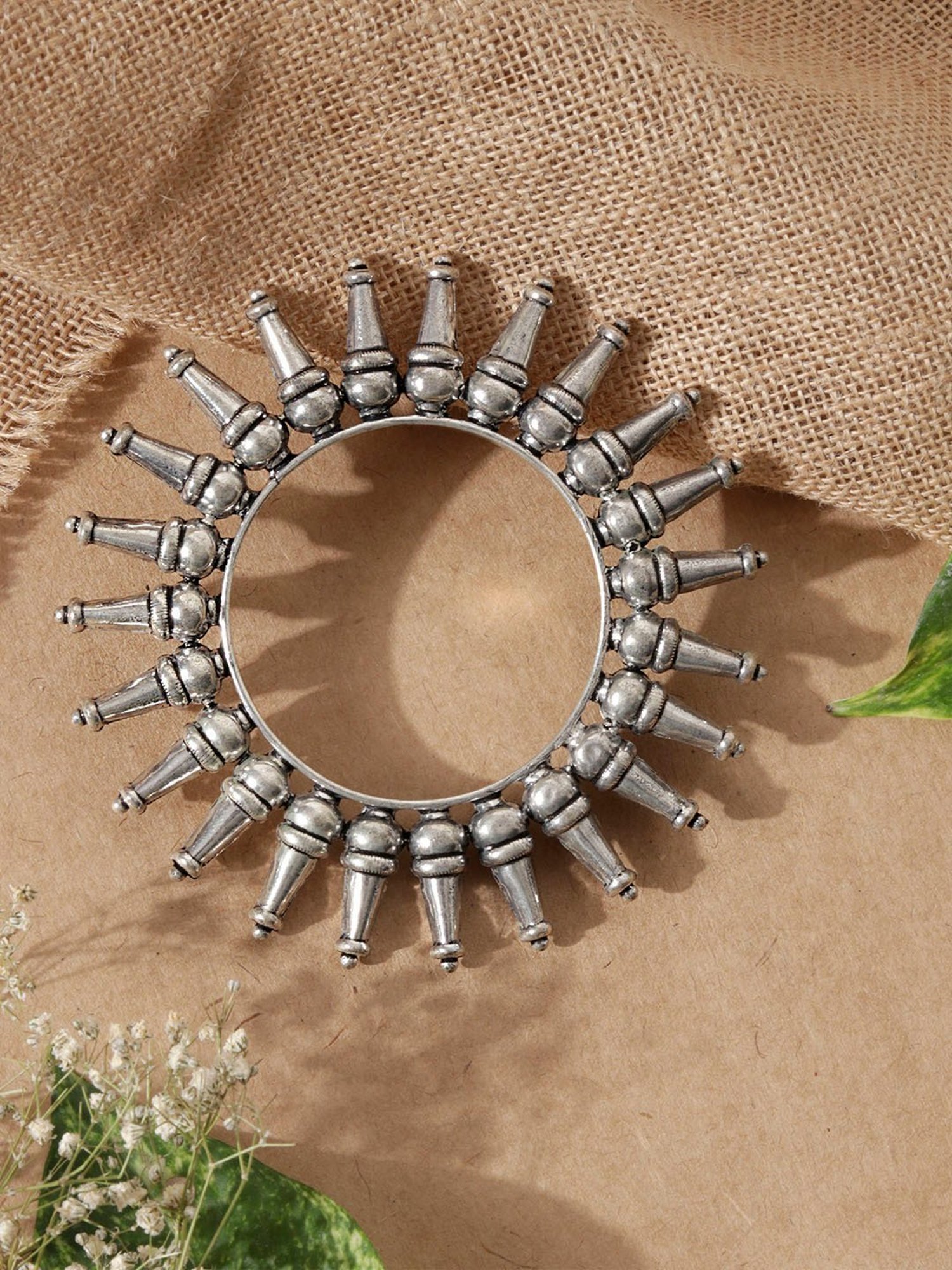 Fida Silver-Plated Oxidised Tribal Kada Bangle for Women