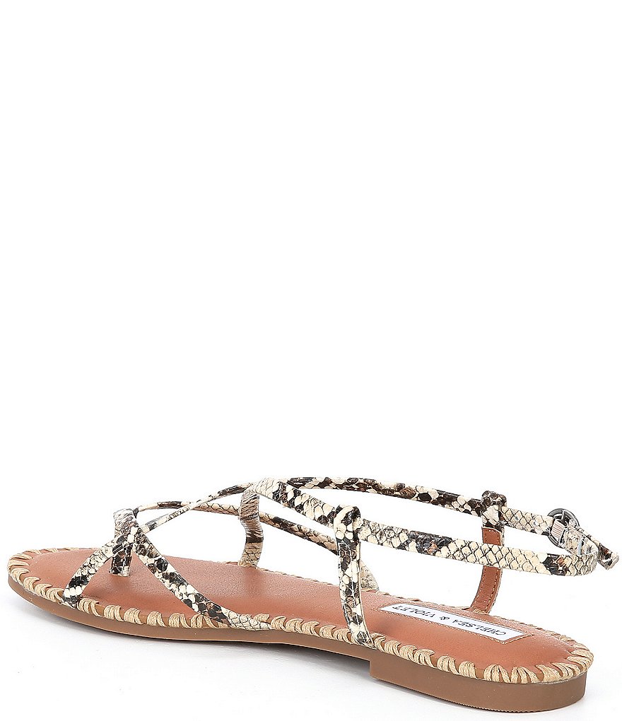 Chelsea & Violet Rena Strappy Snake Print Leather Thong Sandals