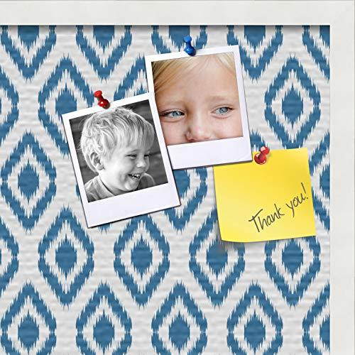 PinPix Custom Printed pin Cork Bulletin Board Made from Canvas, Ikat Navy 24x20 inches (Completed Size) and Framed in Satin White Frame (PinPix-Group-65)