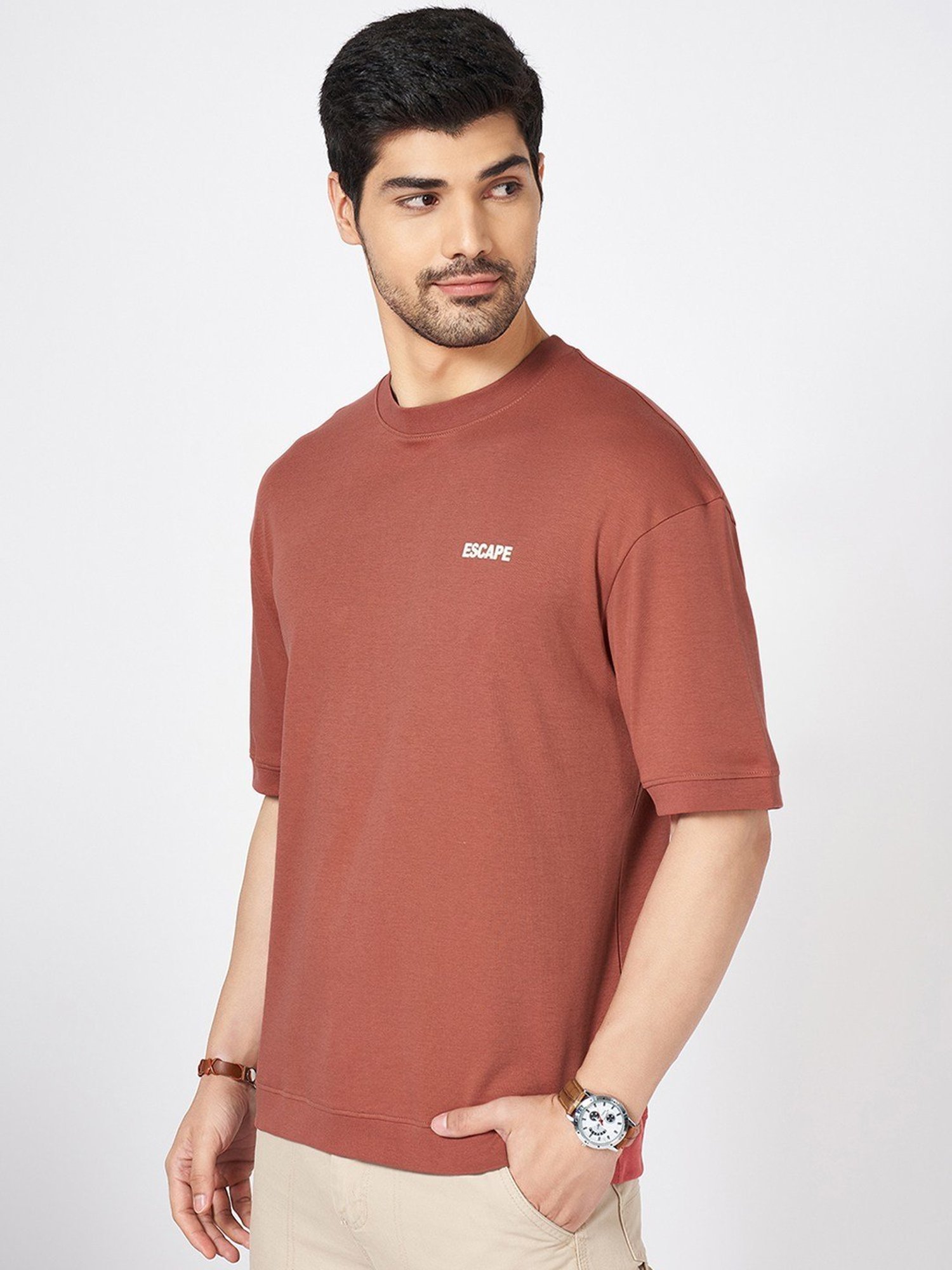 Urban Ranger By Pantaloons Brown Cotton Loose Fit Printed T-Shirt