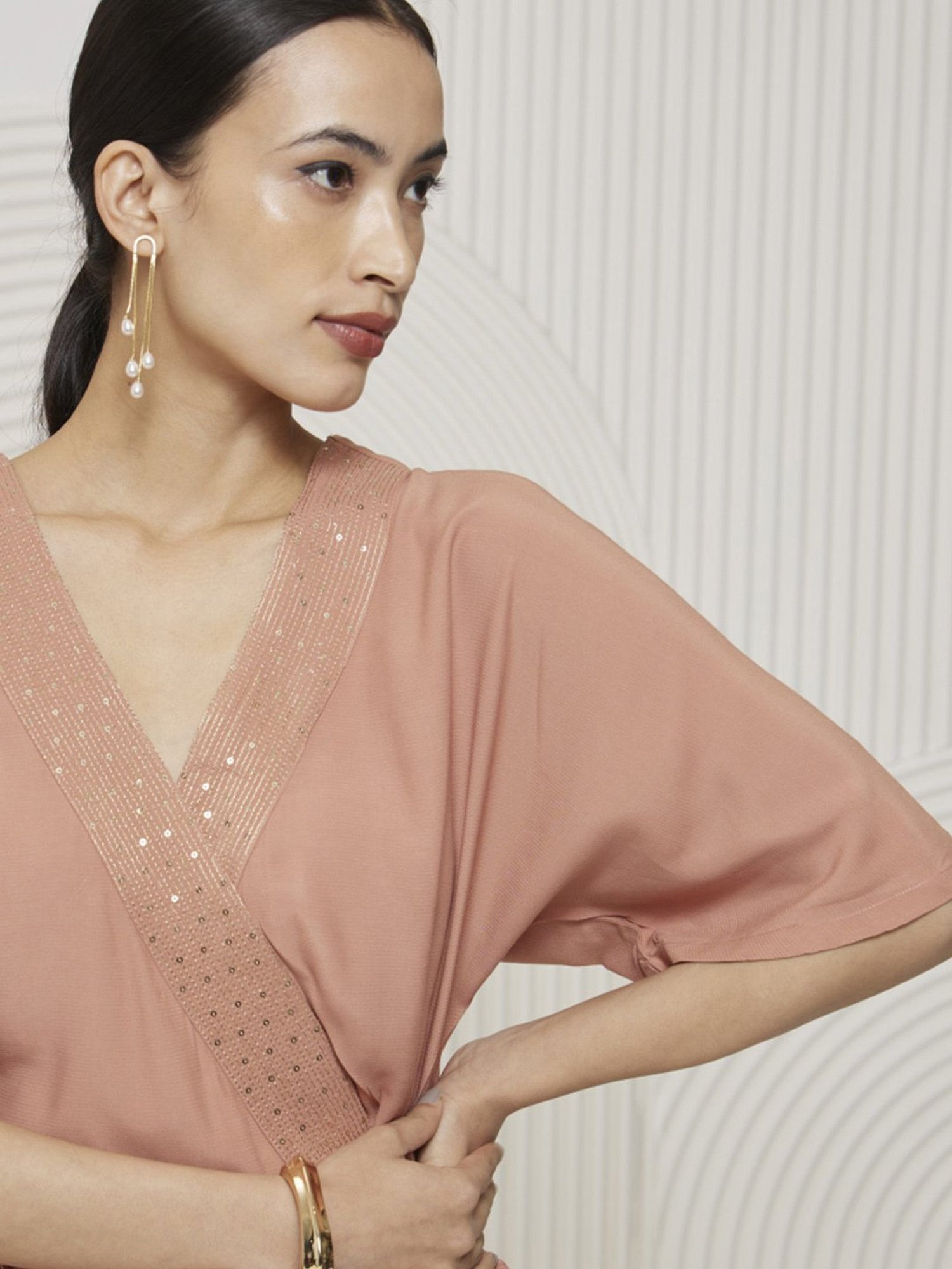 Artagai Salmon Pink Elevated Basics Jumpsuit With Kimono Sleeves