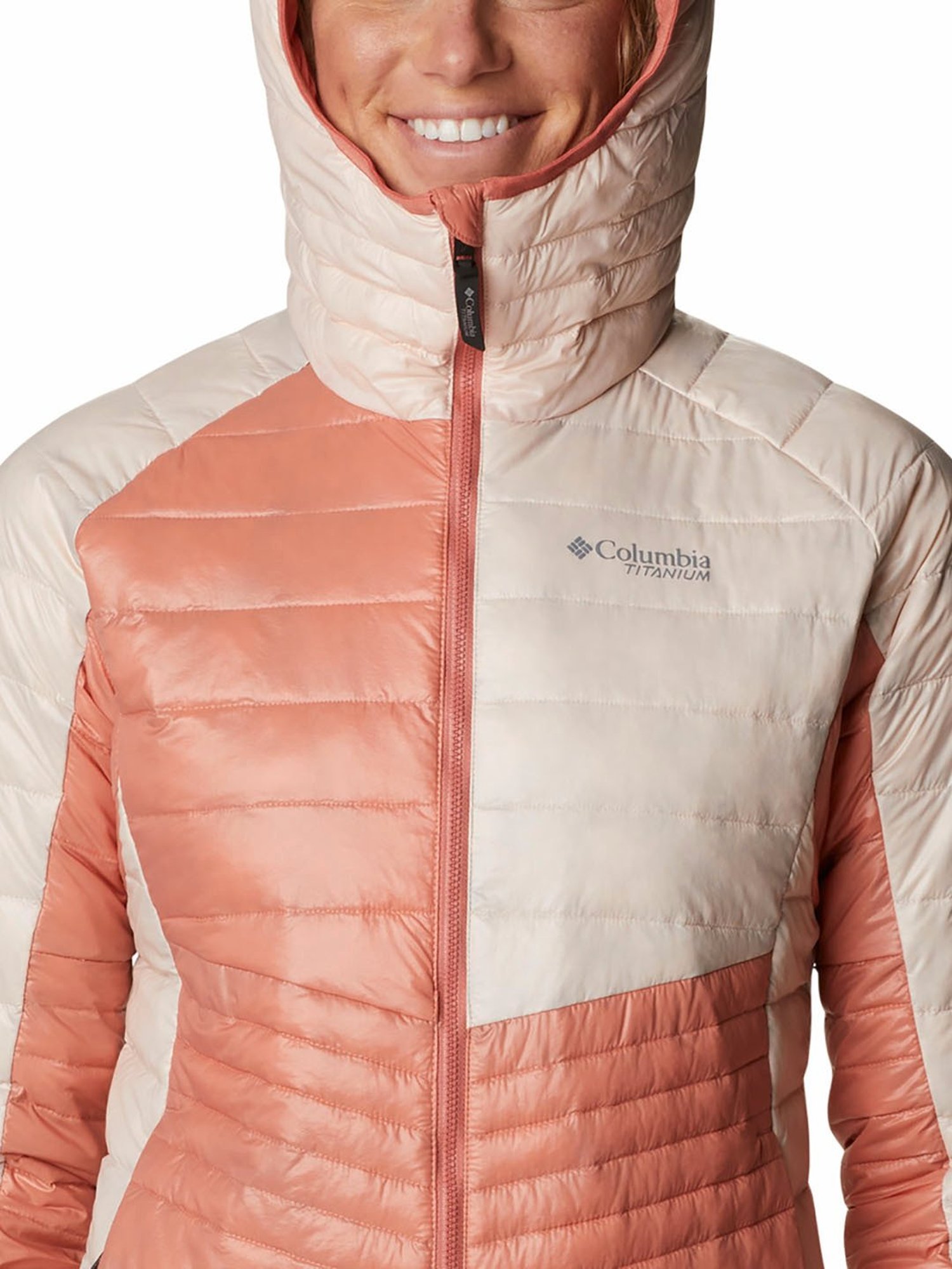 Columbia Beige & Pink Full Sleeve Platinum Peak Puffer Jacket