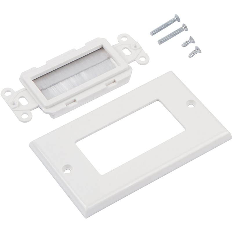 Brush Wall Plate UL Listed Decora Style Cable Pass Through Insert for Wires Single Gang Cable Access Strap Wall Socket for HDTV HDMI Home Theater Systems 2 Pack White