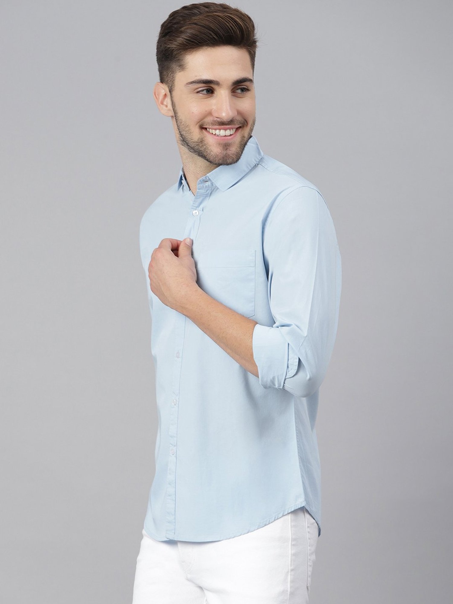 Dennis Lingo Blue Cotton Slim Fit Shirt
