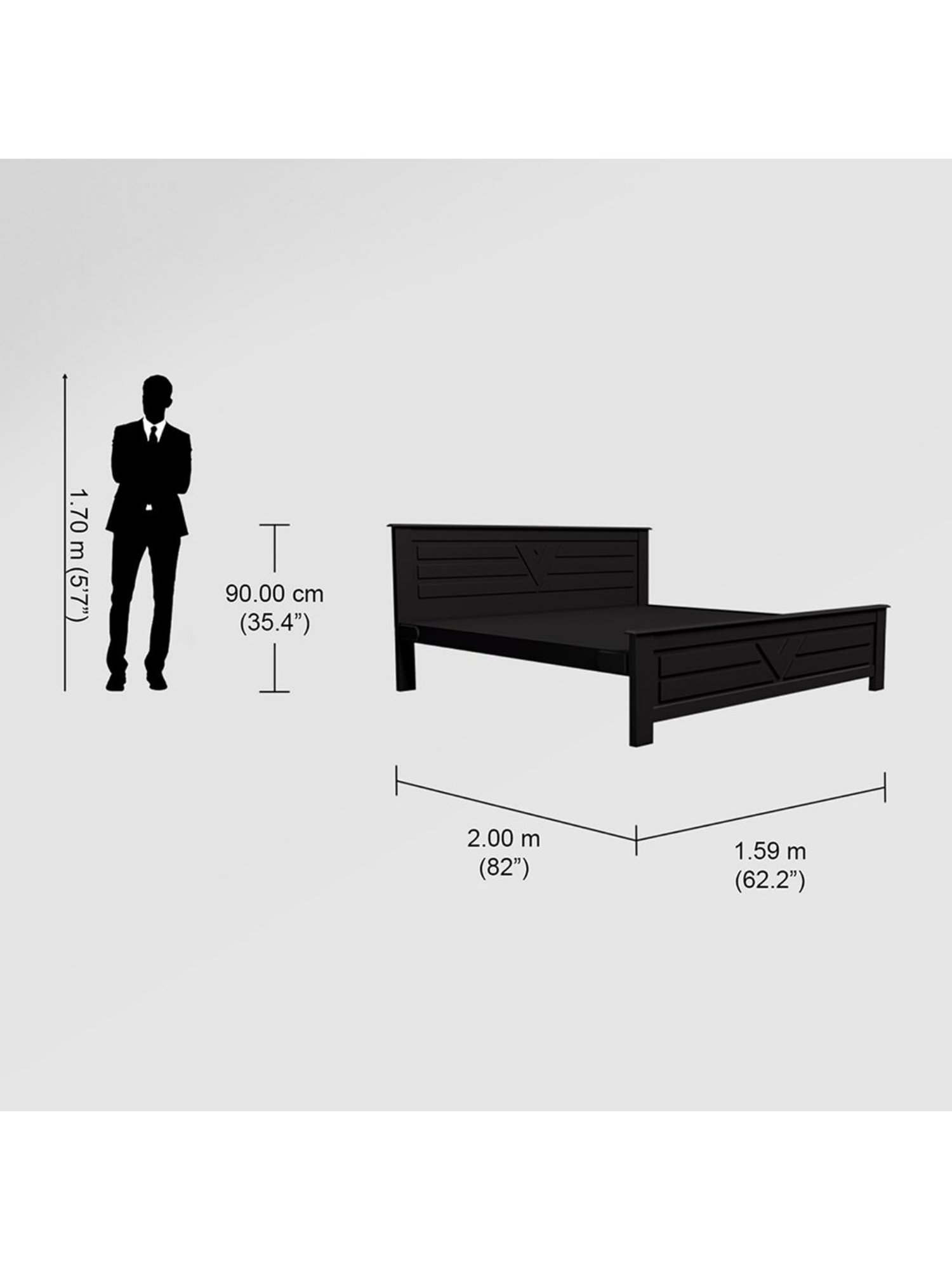 Godrej Interio Sketch Black Solid Wood Queen Size Bed