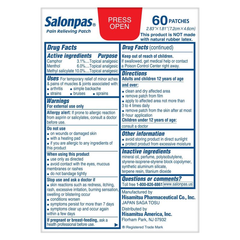 Salonpas 20% Larger Pain Relieving Patch - 60ct