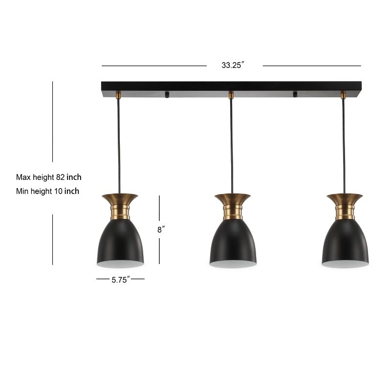 33.25" Metal Edison Linear Pendant (Includes Energy Efficient Light Bulb) Black - JONATHAN Y