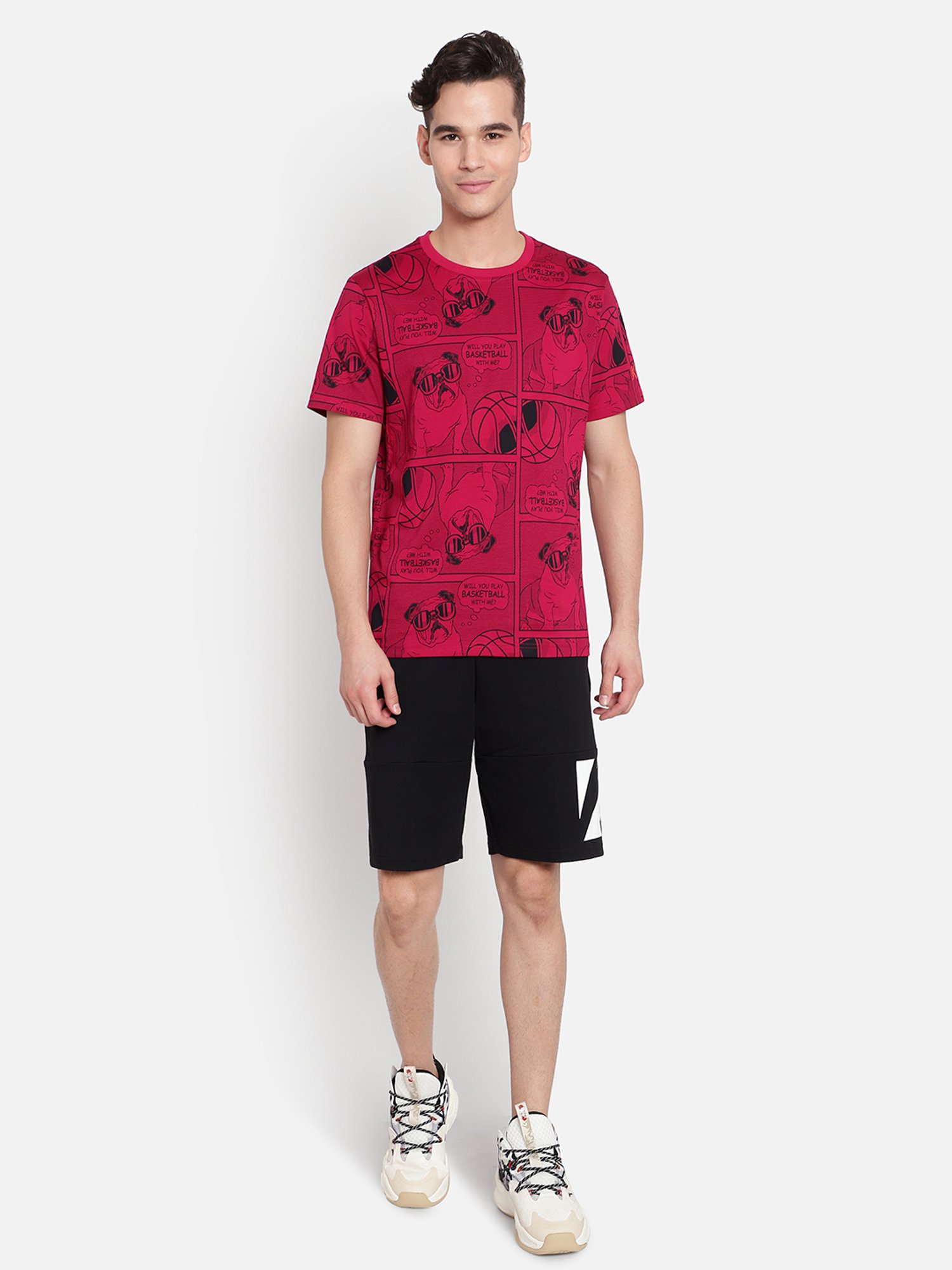 Anta Black Regular Fit Printed Shorts