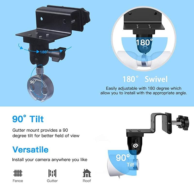Weatherproof Gutter Mount Compatible with Nest Cam Outdoor - Metal Adapter -Nest Cam Accessories (Black)