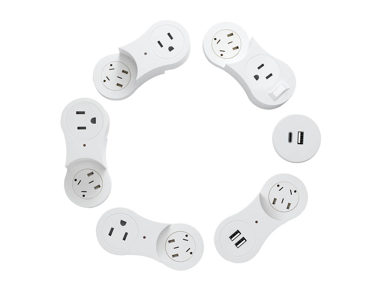 EDu Pivot Smart Power Strip Samrt Charger Five Smart Sockets Work with Amazon Alexa / Echo/ Dot / Tap, Smart Power Strip No Hub Required,with Ordinary Head Module 3xSmart module USB charging Module