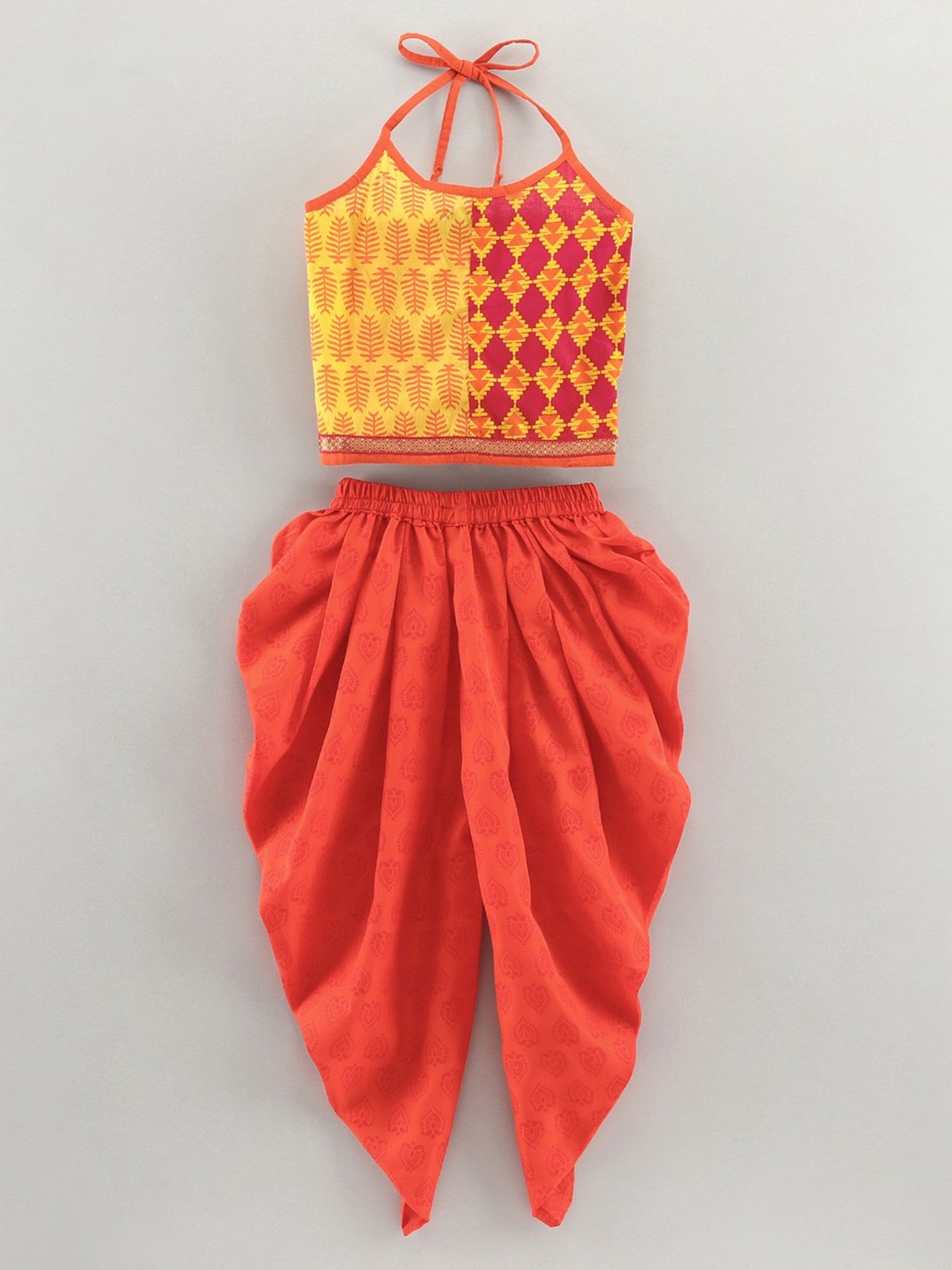 TWISHA Kids Yellow & Orange Printed Top with Dhoti