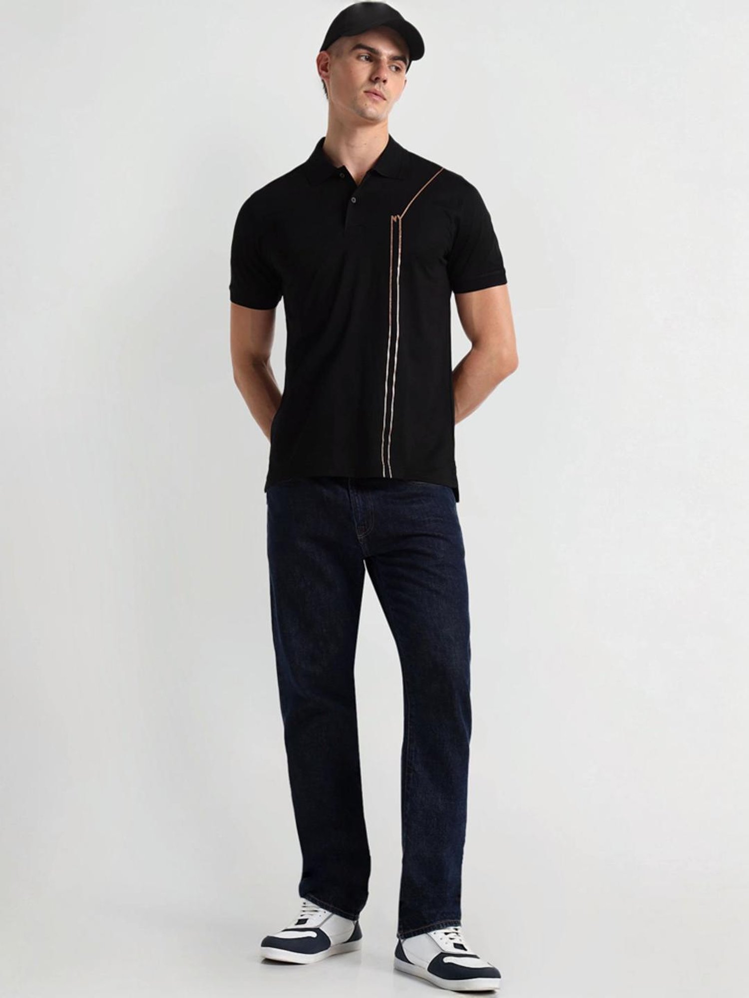 Arrow New York Black Regular Fit Printed Polo T-Shirt