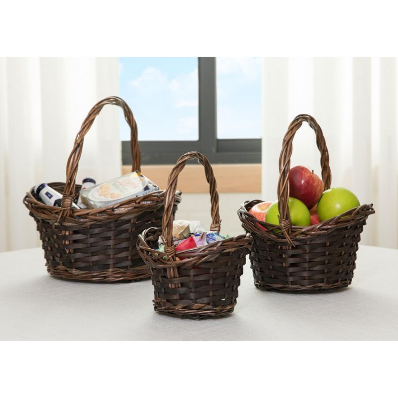 Vintiquewise Brown Boat Shaped Willow Bowl Baskets, Set of 3