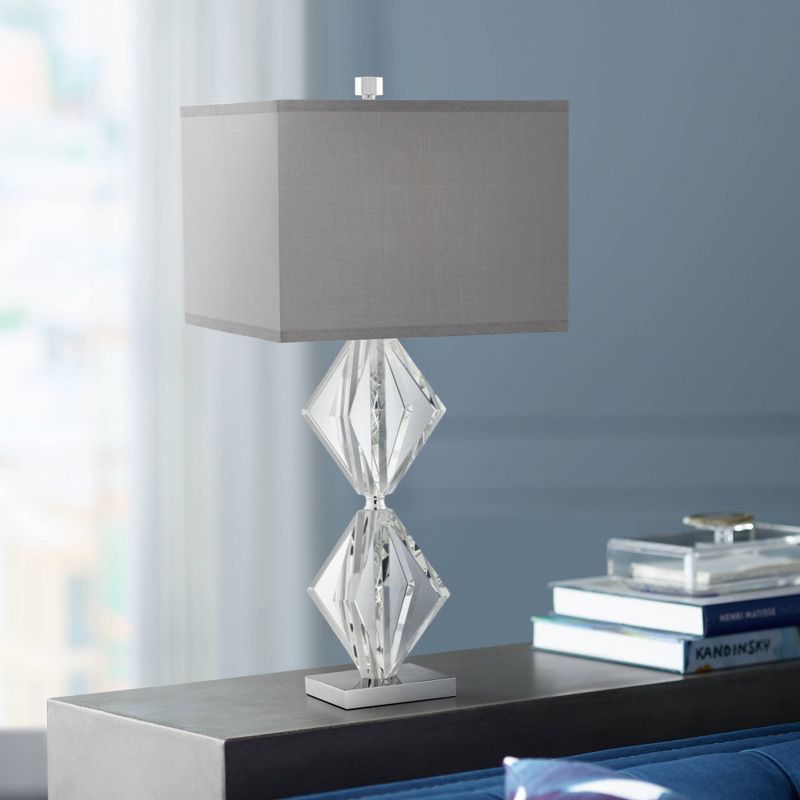 Vienna Full Spectrum Modern Table Lamp Stacked Diamond Crystal Gray Fabric Square Shade for Living Room Bedroom Bedside Nightstand