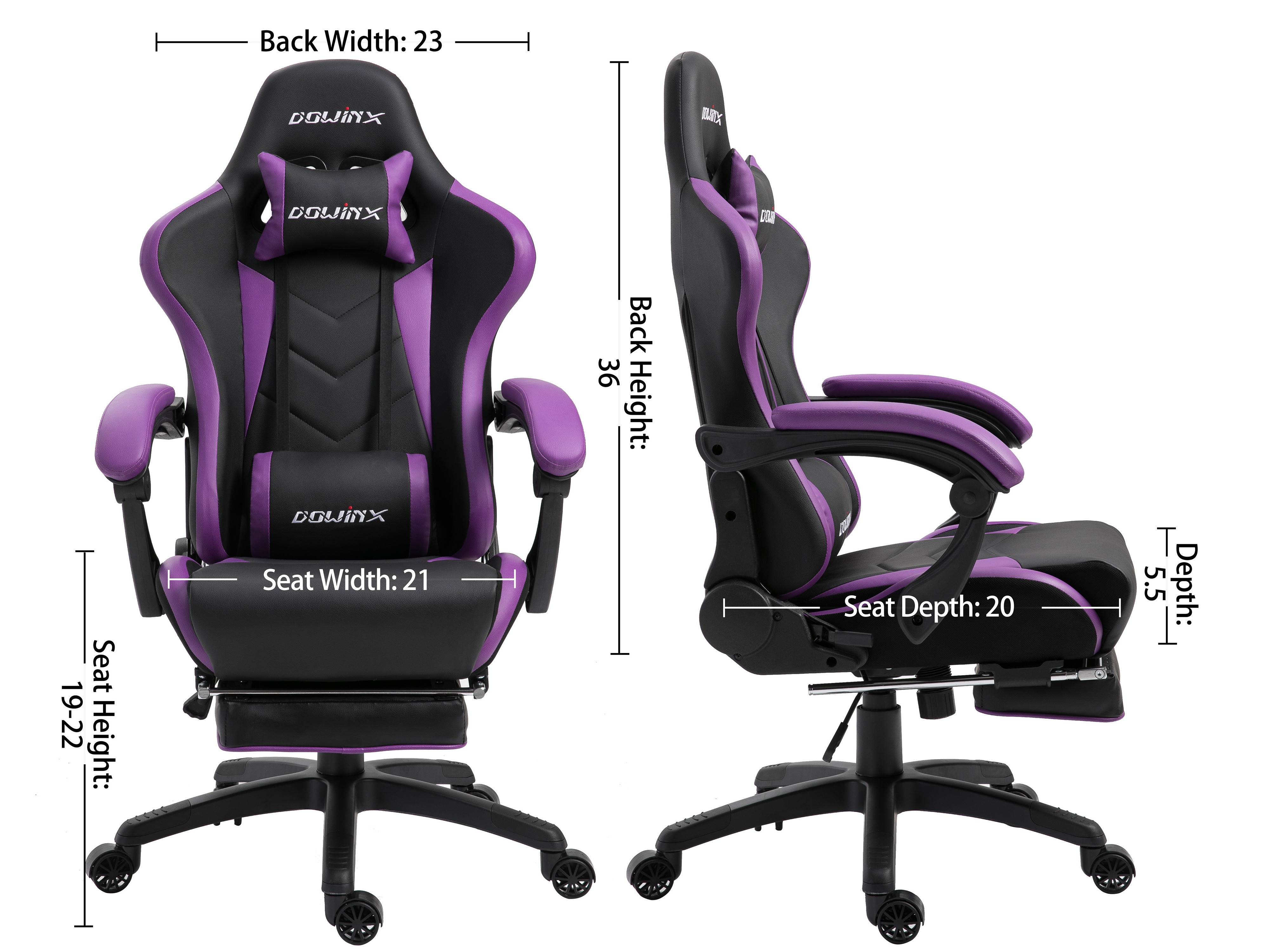 Dowinx Gaming Chair Ergonomic Office Recliner for Computer with Massage Lumbar Support, Racing Style Armchair PU Leather E-Sports Gamer Chairs with Retractable Footrest (Black&Gray)