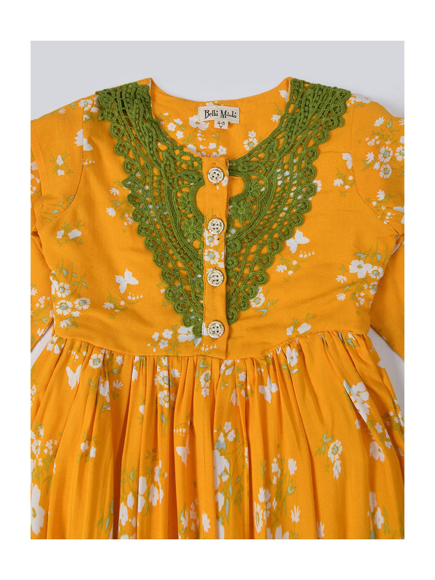 Bella Moda Kids Orange Floral Print Full Sleeves Fit & Flare Dress