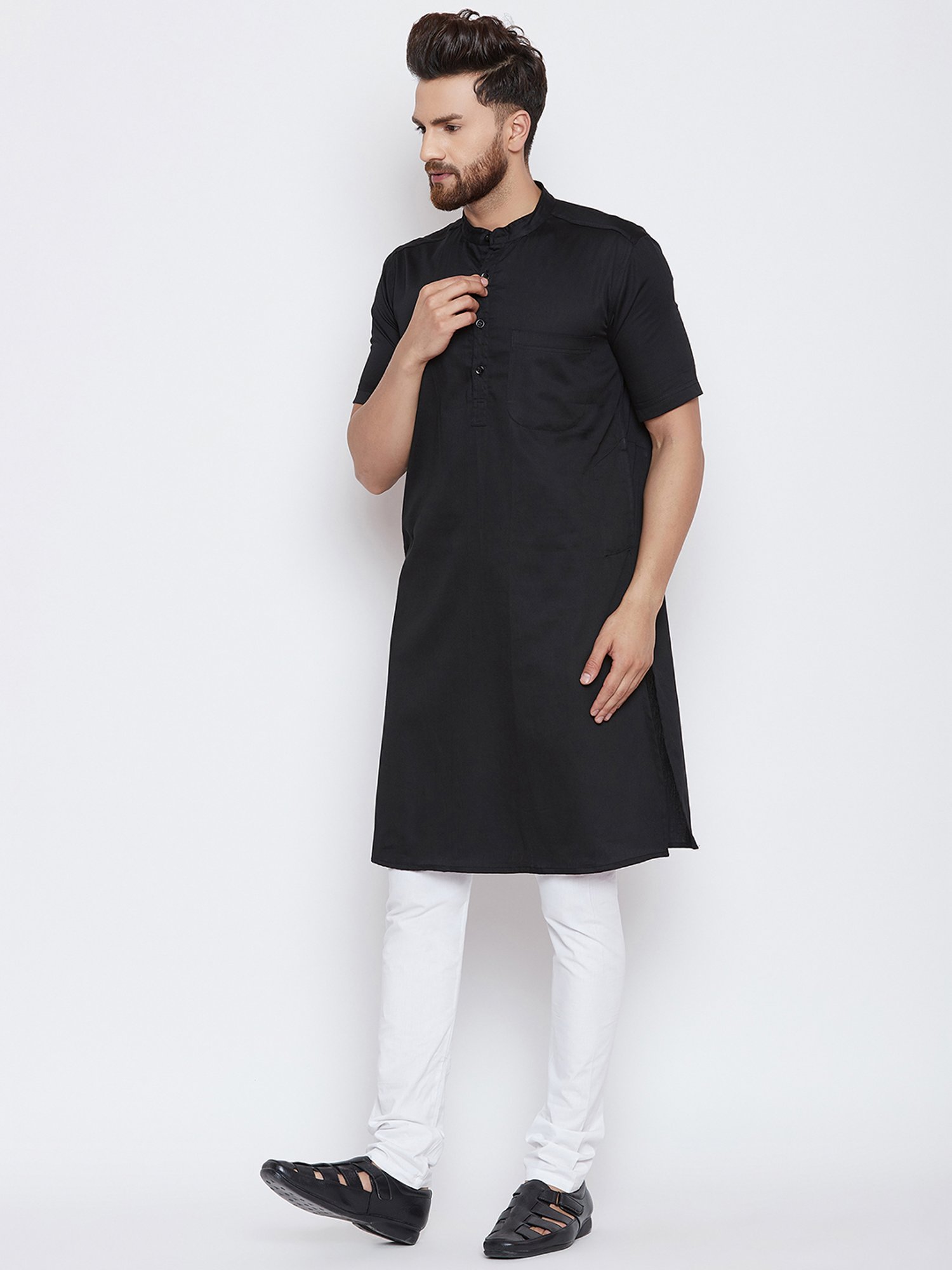 Even Black Mandarin Collar Kurta