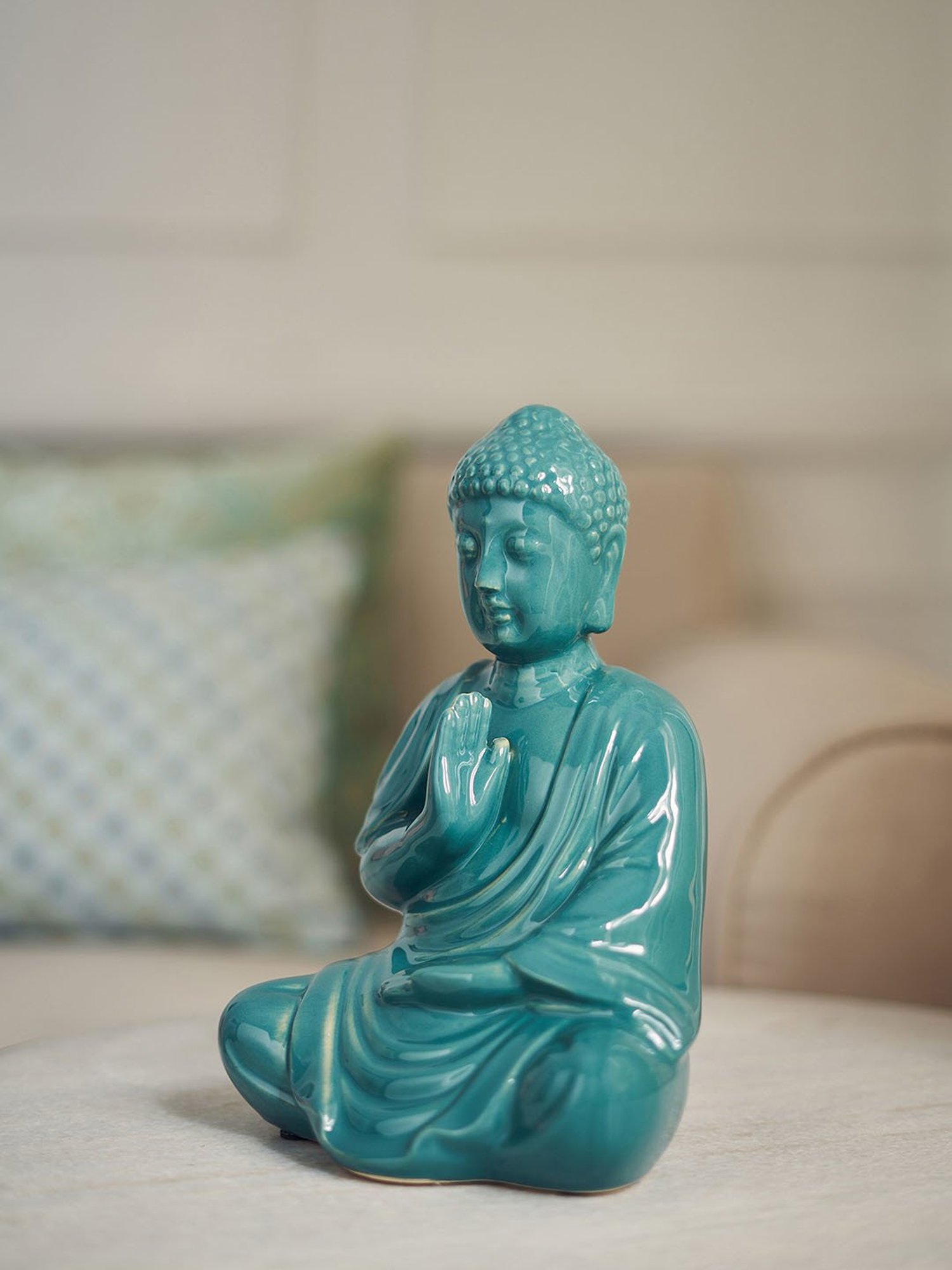 Pure Home and Living Teal Ceramic Sitting Buddha Figurine