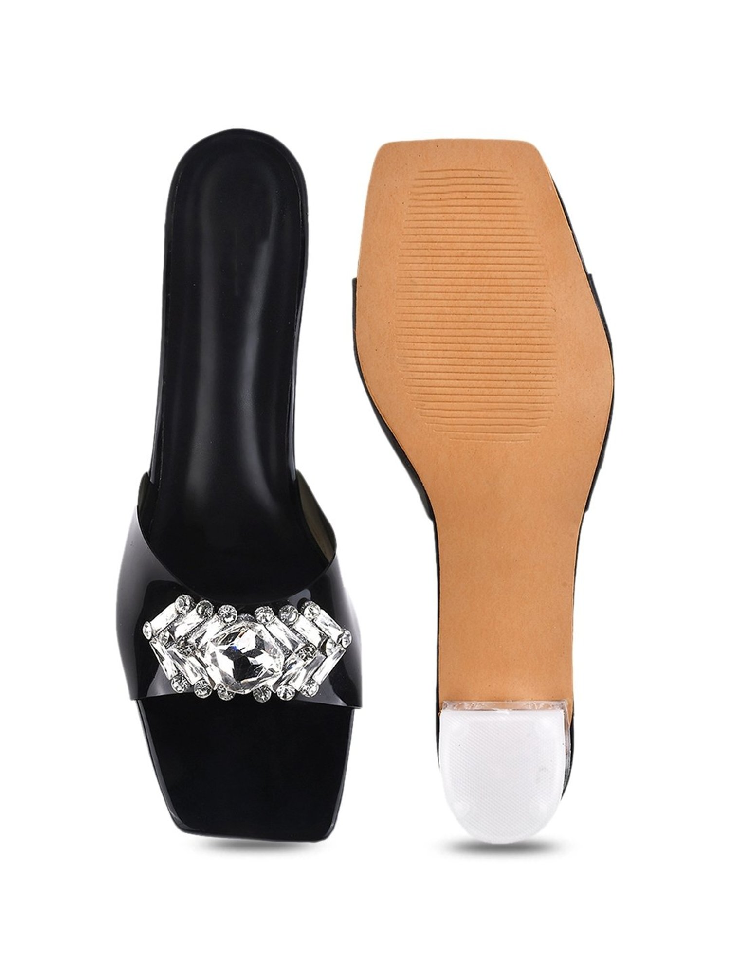 The White Pole Women's Black Casual Sandals