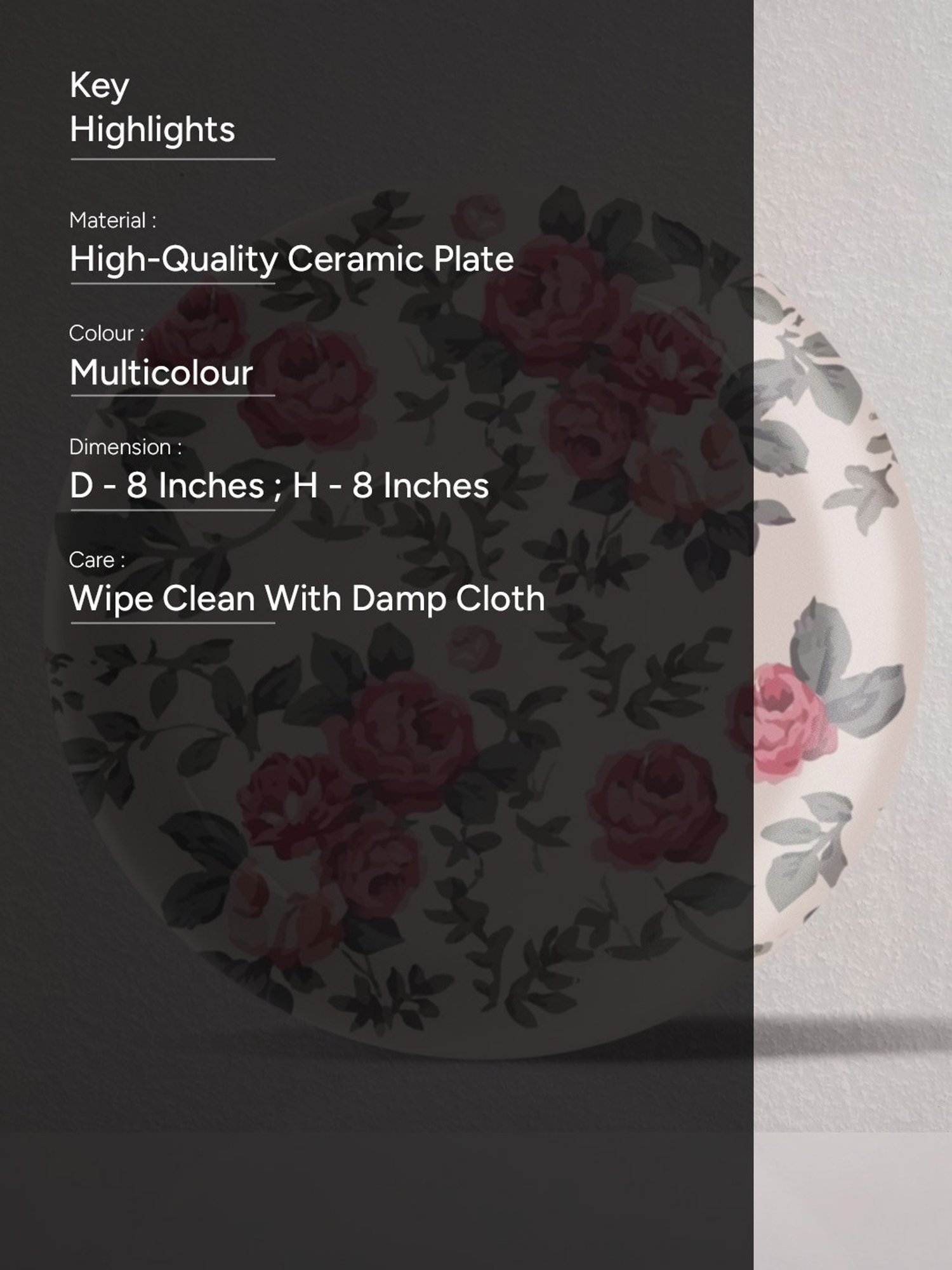 Nestroots English Rose Printed Multicolor Porcelain Wall Plate