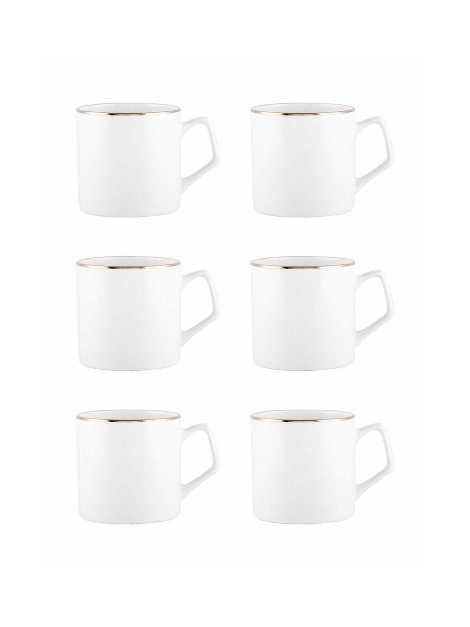 SONAKI White Bone China Coffee Mugs (240 ml) - Set of 6