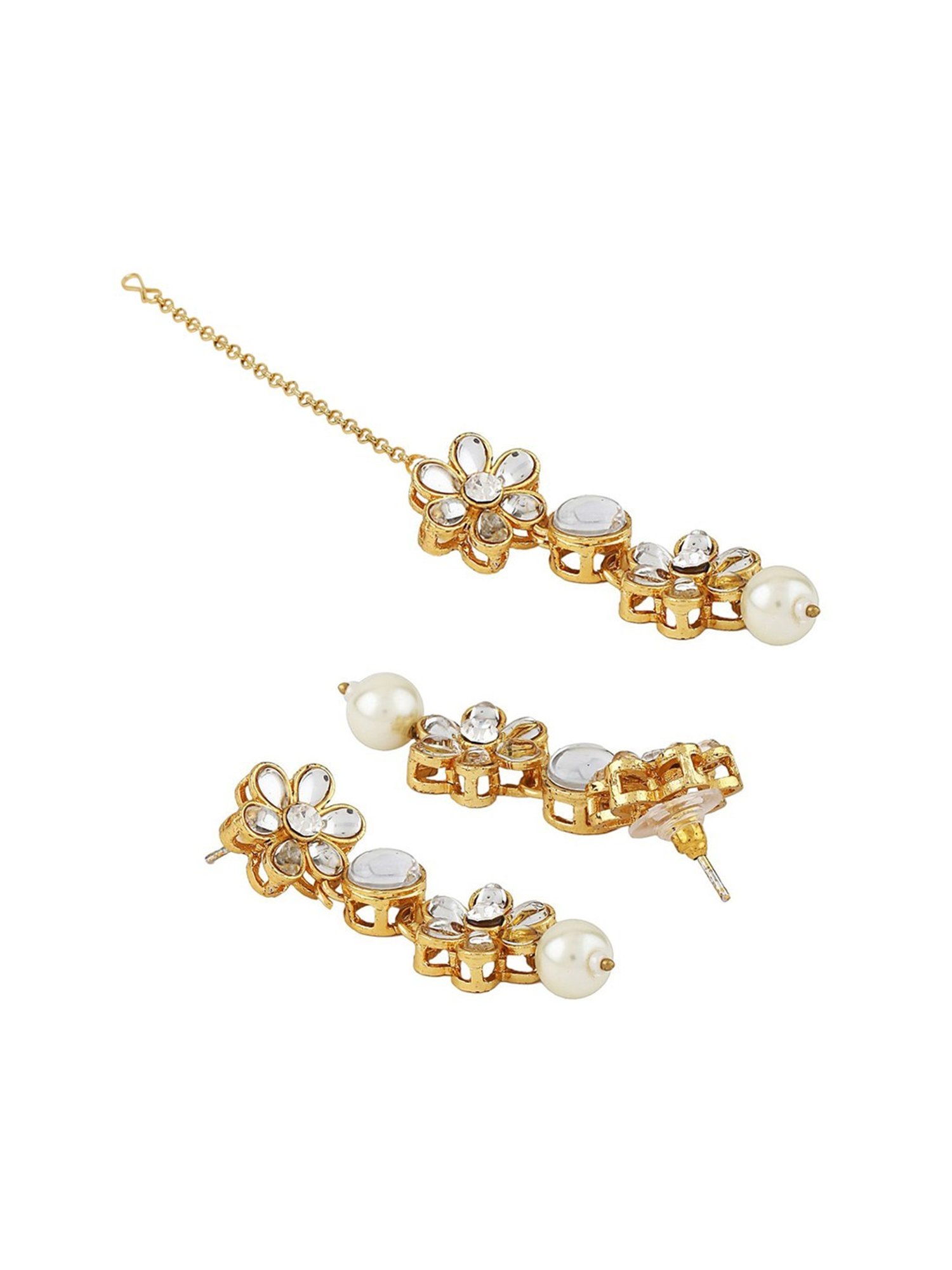 Oomph Gold Tone Kundan Earring & Matha Patti Set