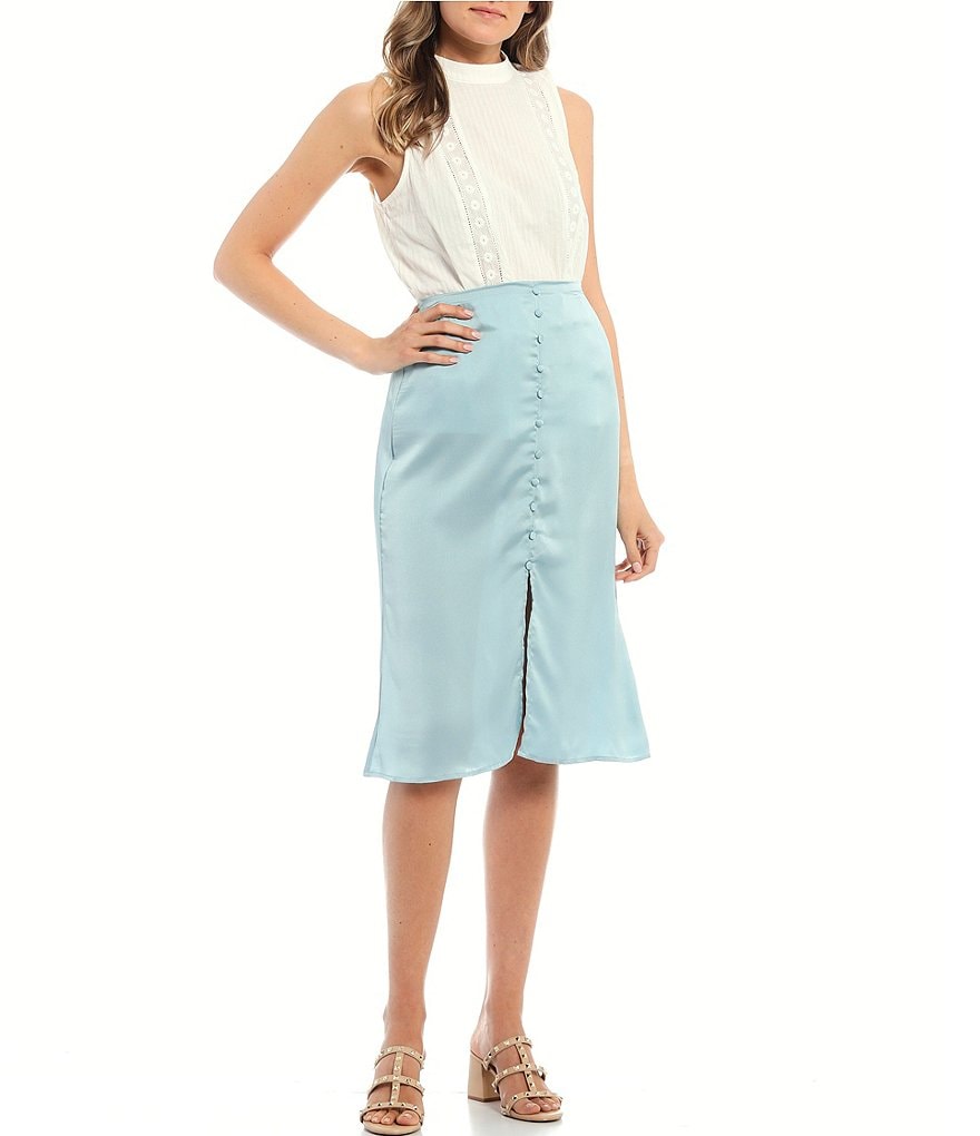 June & Hudson Button Front Midi Skirt