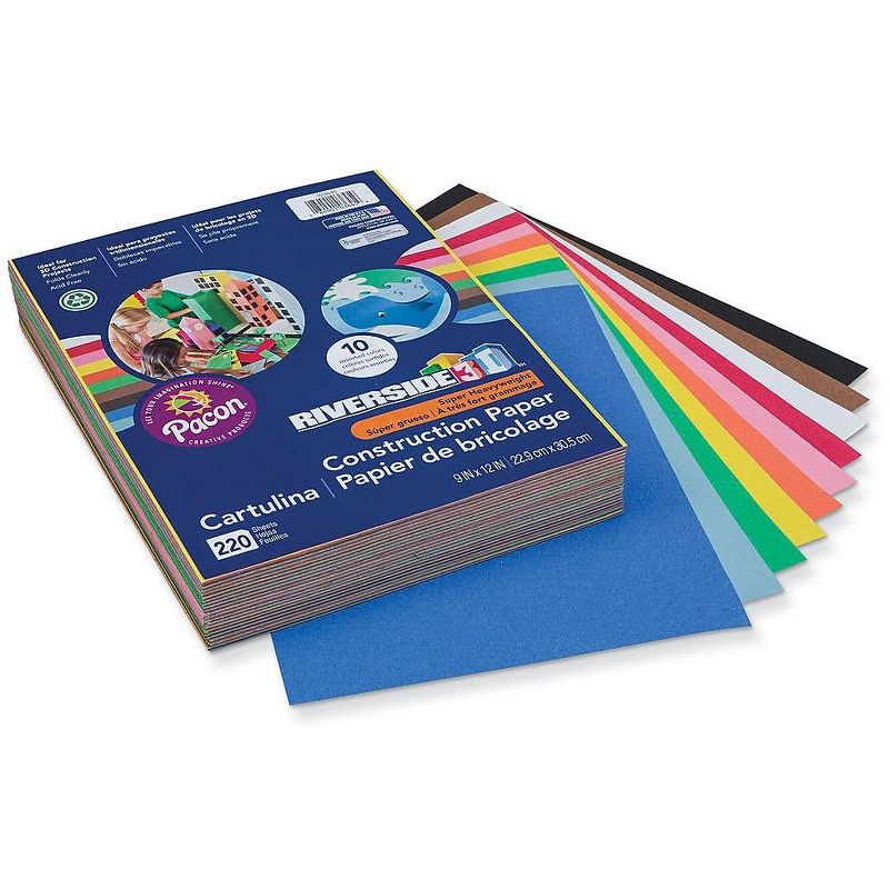 Pacon Construction Paper 220-Sheet Acid-Free 9"Wx12"L Assorted 103645