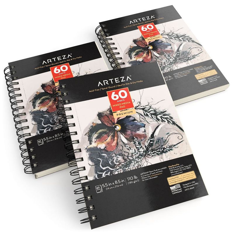 Arteza Mixed Media Pad, 5.5"x8.5", 60 Sheets - 3 Pack (ARTZ-8550)