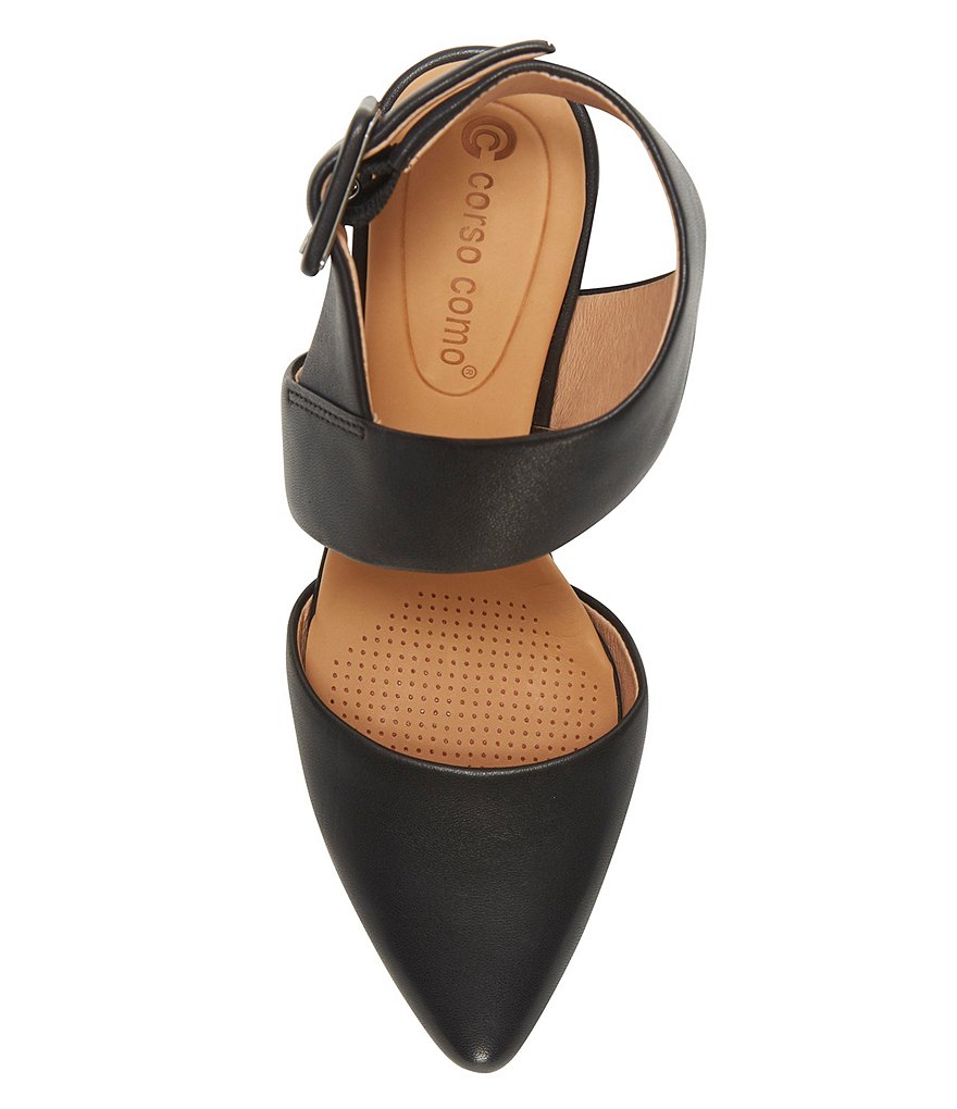 Riina Leather Asymmetrical Block Heel Pointed Toe Pumps