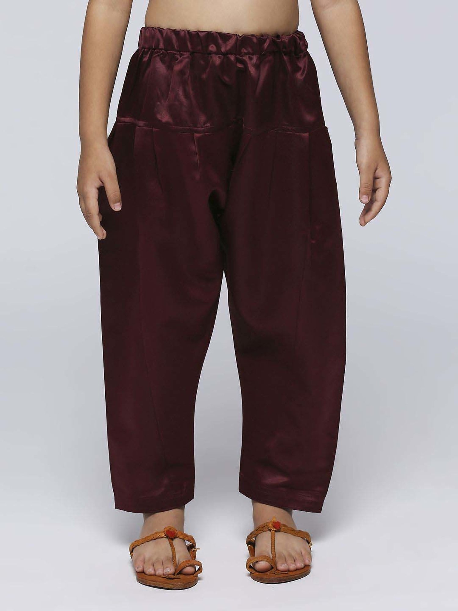 Kids Island Boys Maroon Solid Full Sleeves Kurta Set