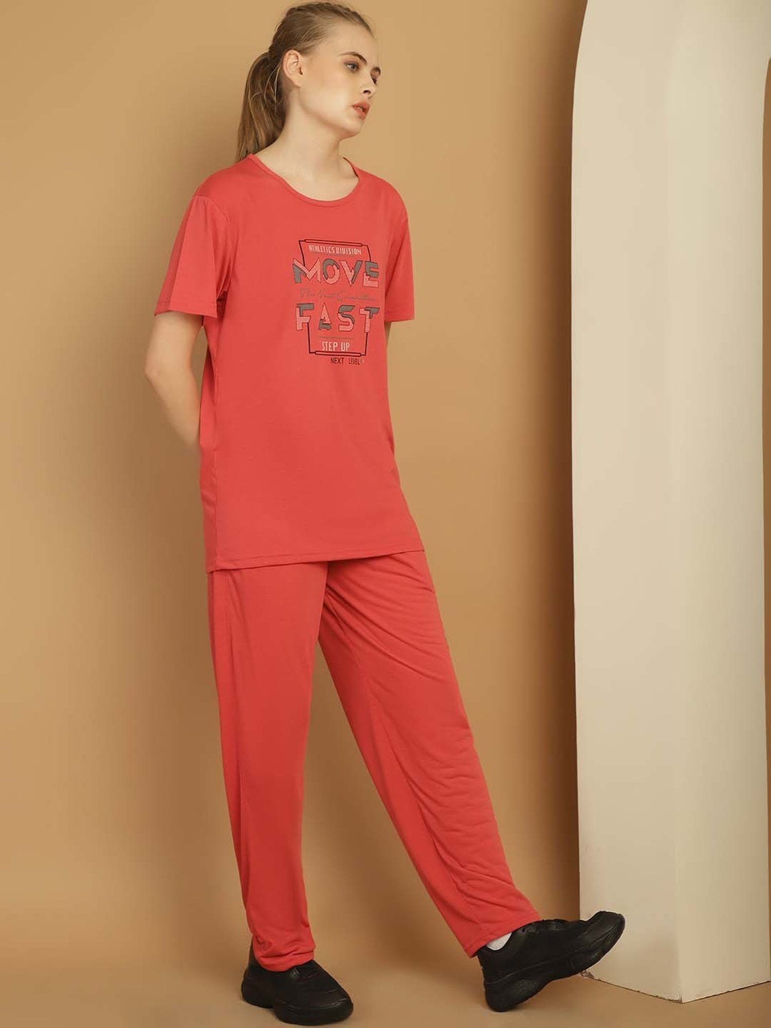 Vimal Jonney Pink Cotton Printed Sports T-Shirt Track Pant Set