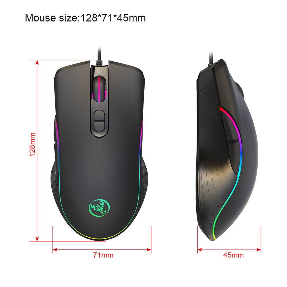 HXSJ Wired Gaming Mouse DPI6400 Optical Mice RGB Backlit Office Mouse 7 Buttons Ergonomic Design