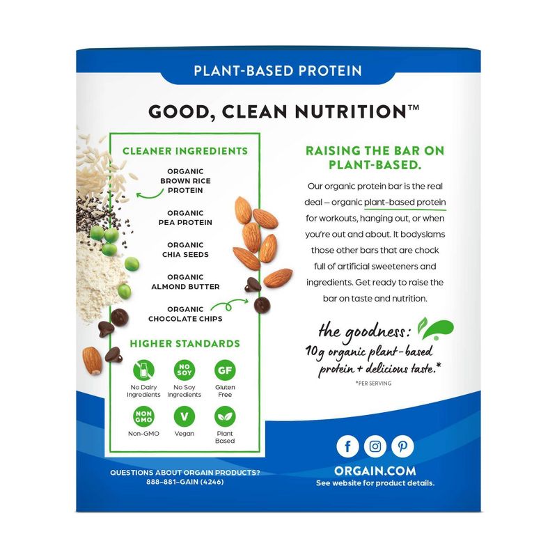 Orgain Organic Vegan Protein Bar - Chocolate Chip Cookie Dough - 12ct