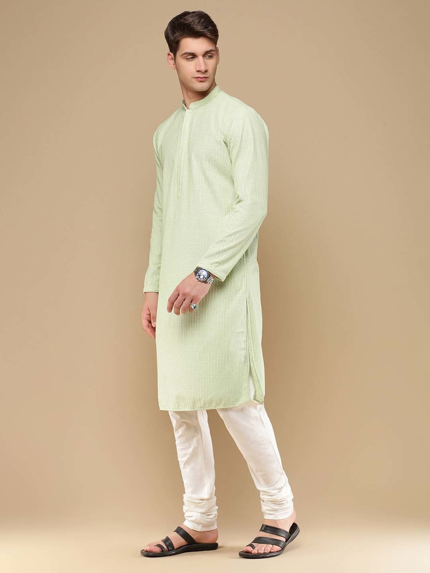 Sanwara Light Green & White Regular Fit Chikankari Kurta & Churidar Set