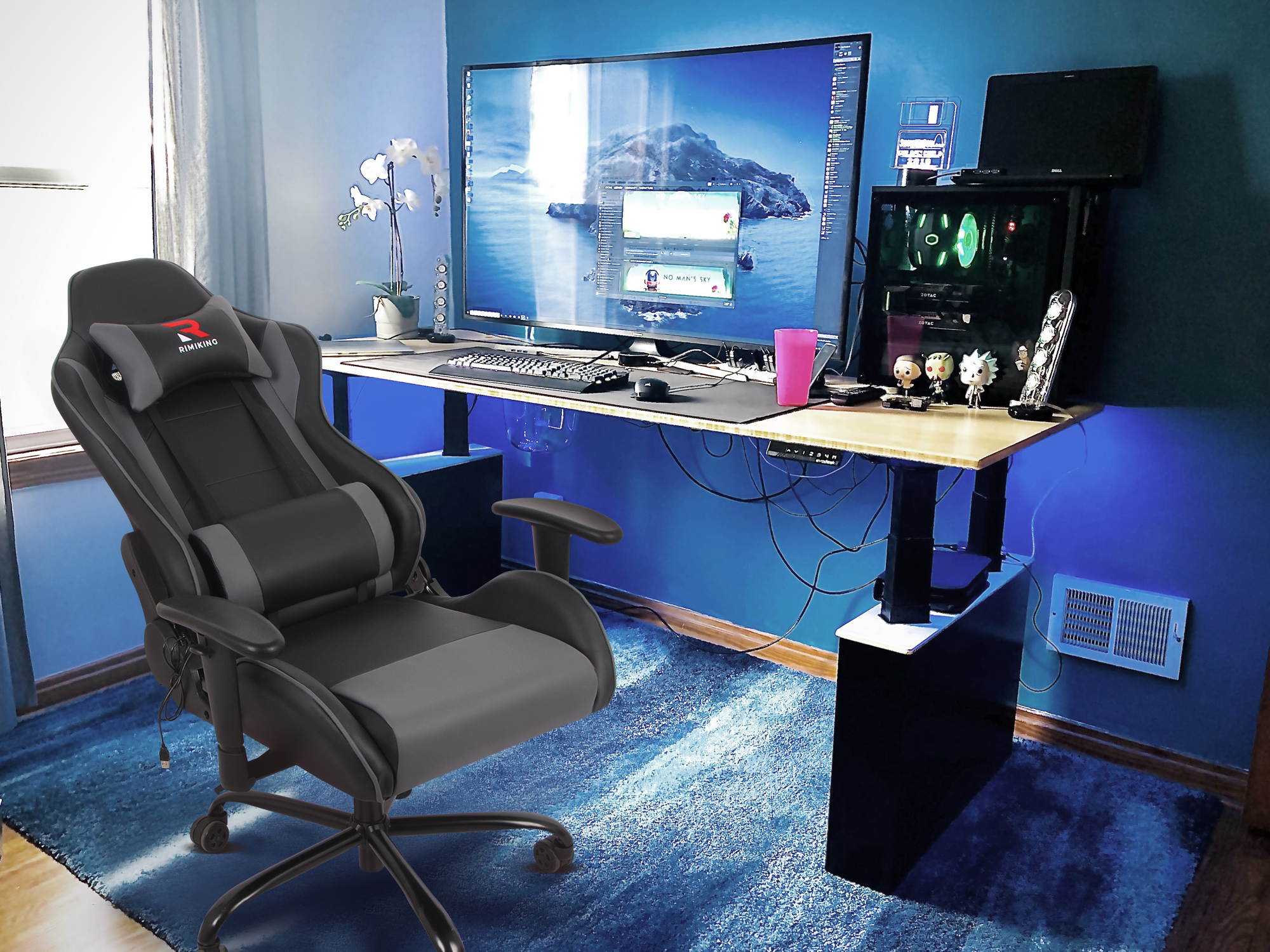 RIMIKING Massage Racing High Back Ergonomic  Computer Gaming Chair  Soft Headrest&Backrest Desk Chair Swivel Adjustable Armrest  Office Chair