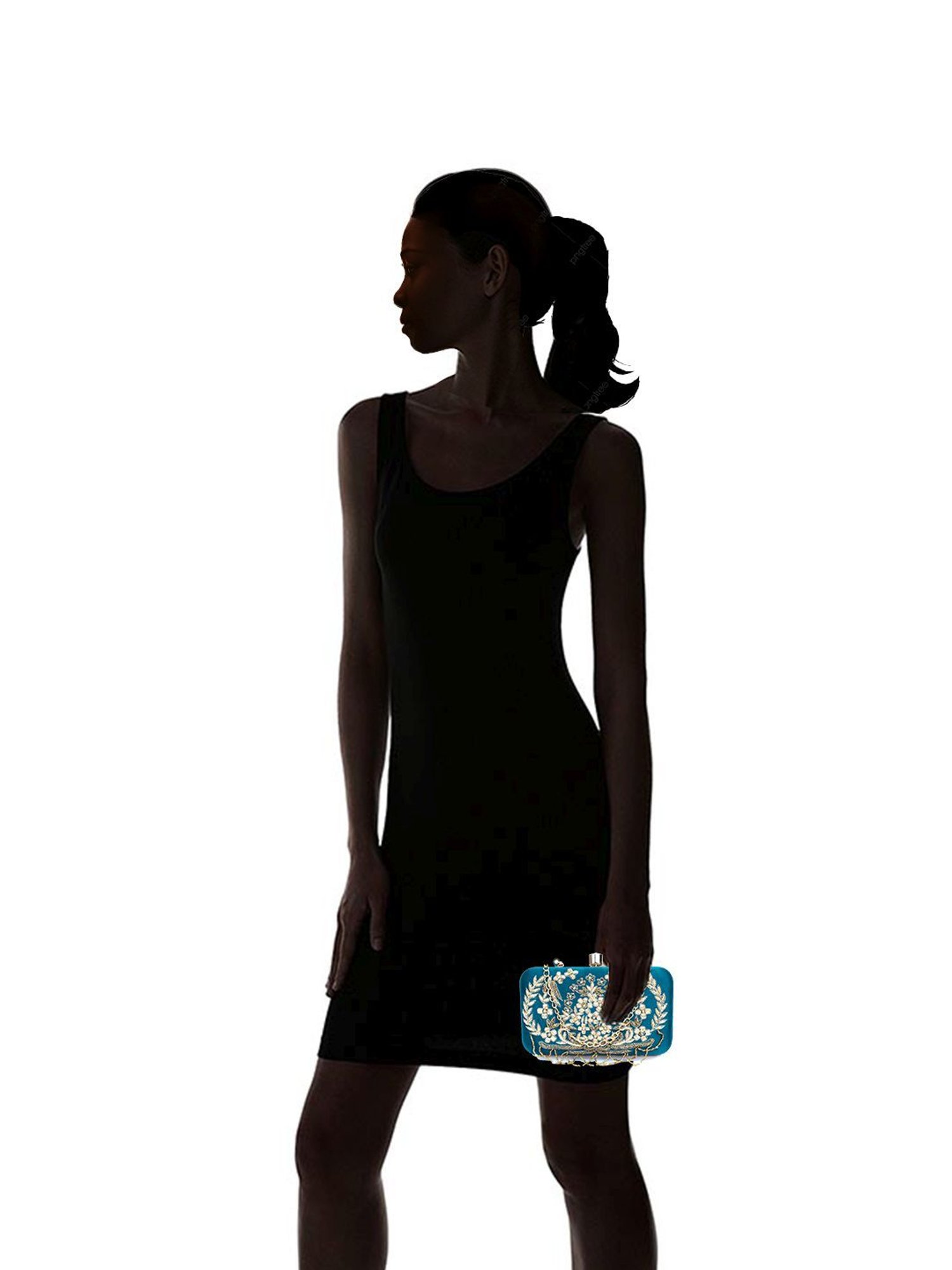 NR by Nidhi Rathi Blue Fabric Minaudiere Clutch