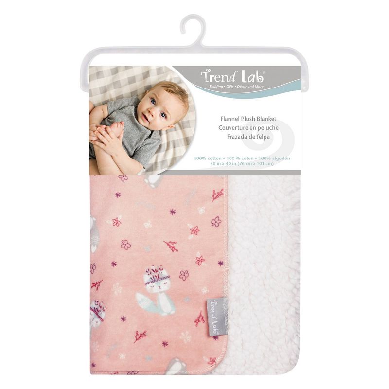 Trend Lab Flannel and Faux Shearling Baby Blanket - Pink/Teal