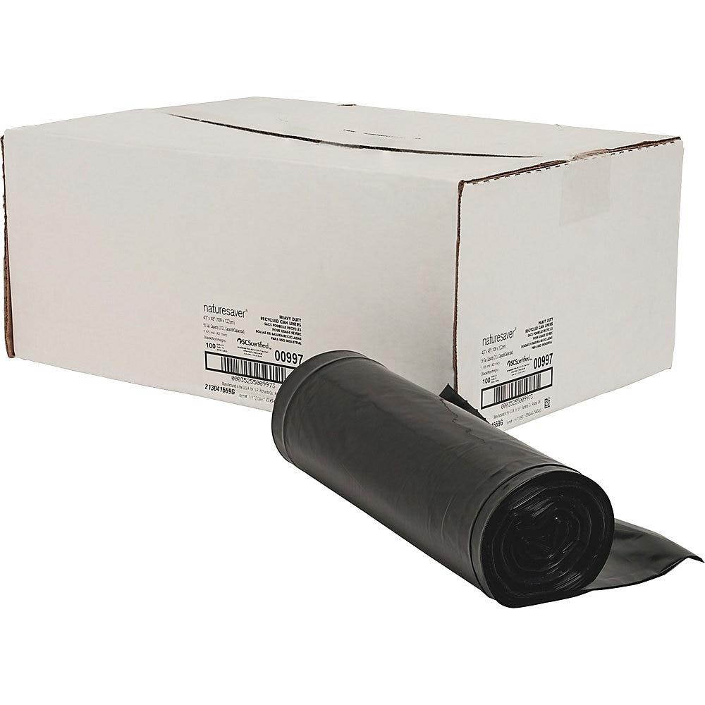 Nature Saver Trash Can Liners Rcycld 56 Gal 1.65mil 43"x48" 100/BX BK 00997