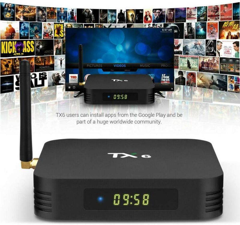 New Android 9.0 TV Box,TX6 Android TV Box 4GB DDR3 64GB EMMC Dual WiFi 2.4G+5G Bluetooth Quad Core 3D 4K Ultra HD H.265 USB3.0 Android TV Set Top Box