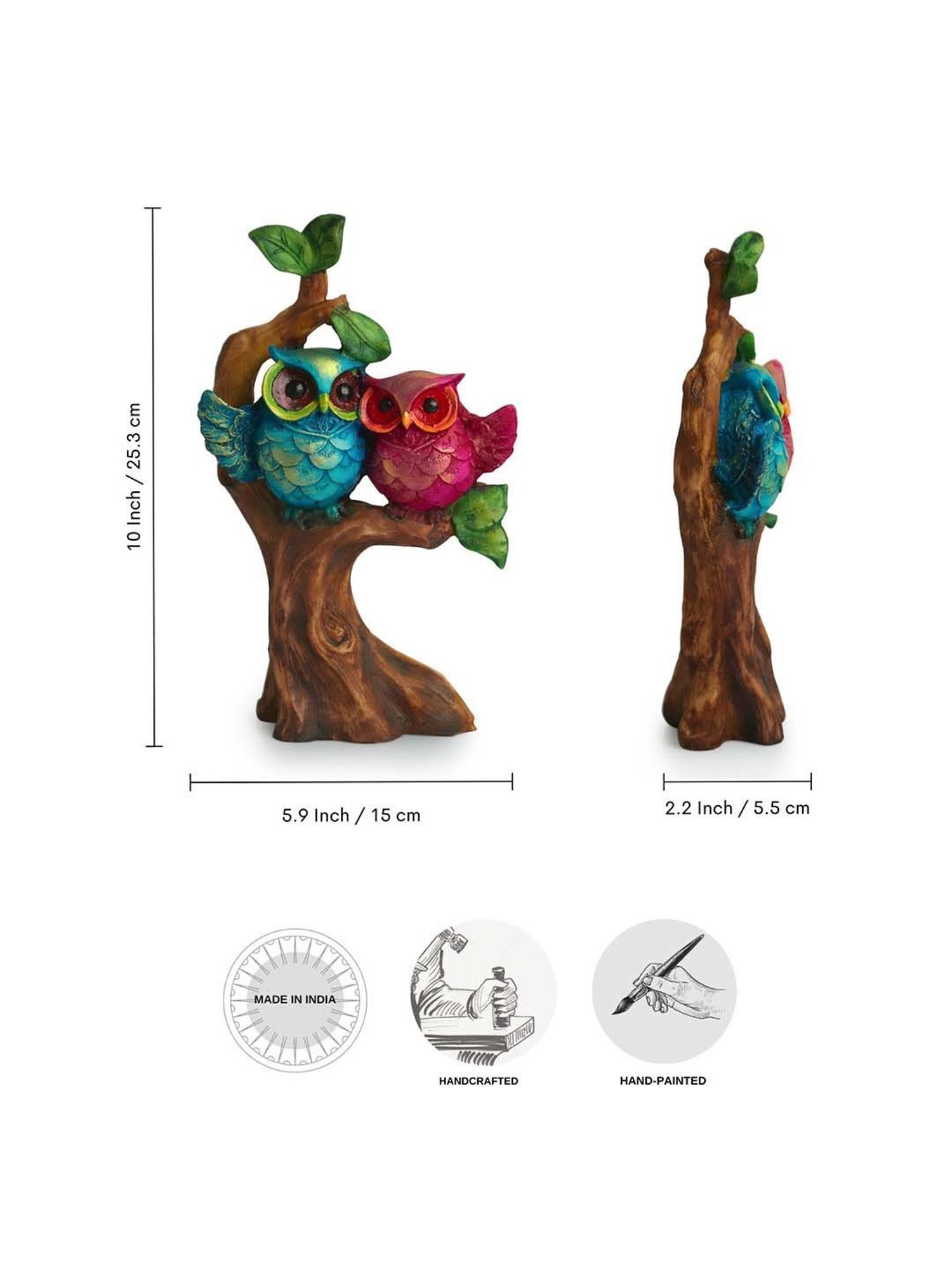 ExclusiveLane White & Golden Resin Owls On A Tree Branch Showpiece