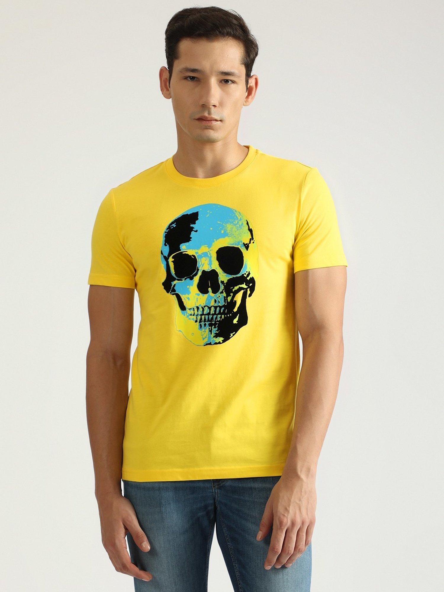 Antony Morato Yellow Pure Cotton Slim Fit Printed T-Shirt
