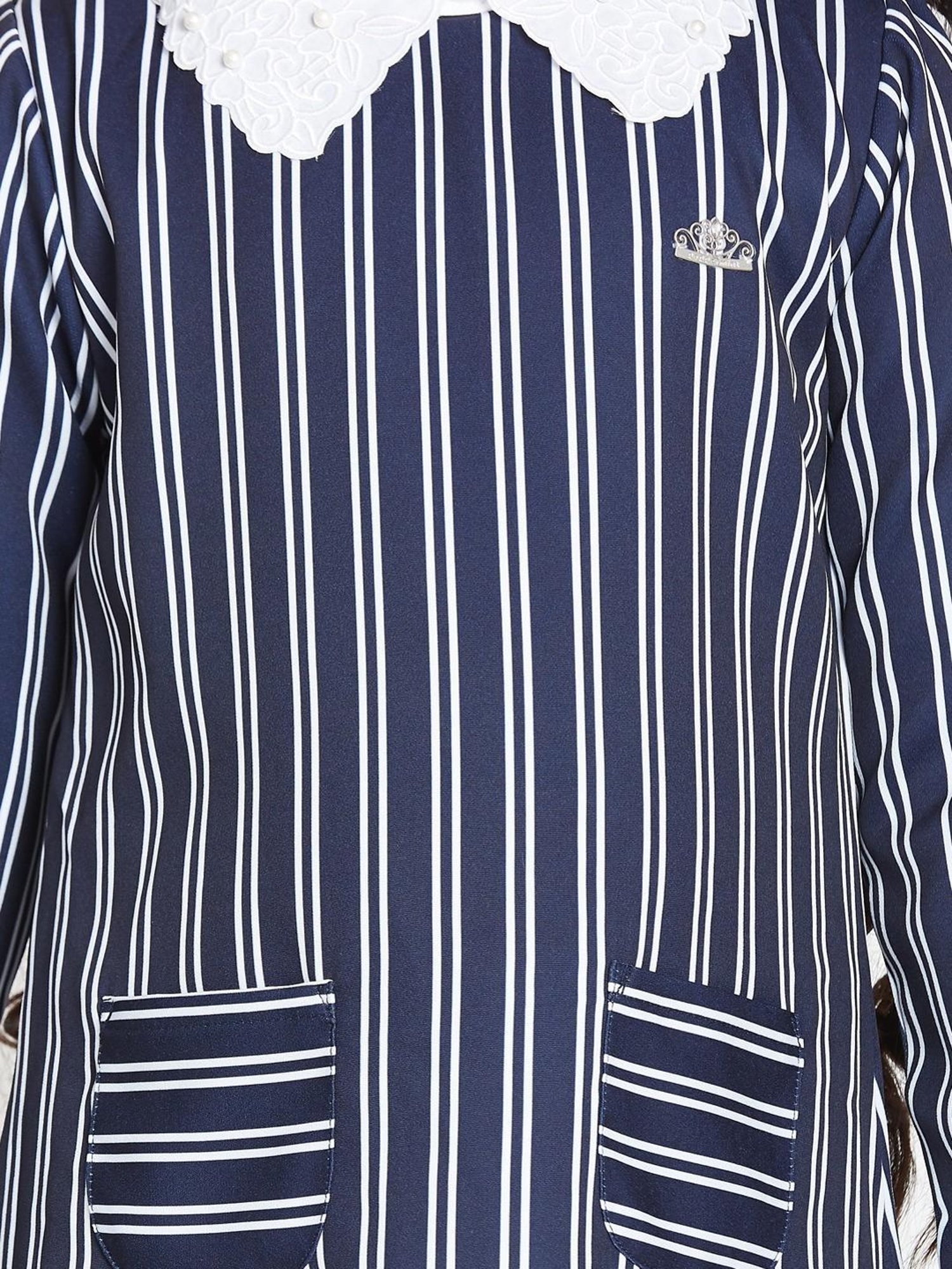 Peppermint Kids Navy Striped Full Sleeves Dress